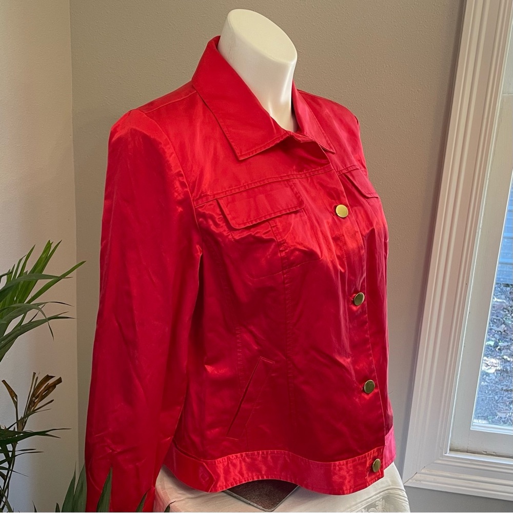 Chico’s sporty satin red long sleeve jacket size 3 - Picture 3 of 16